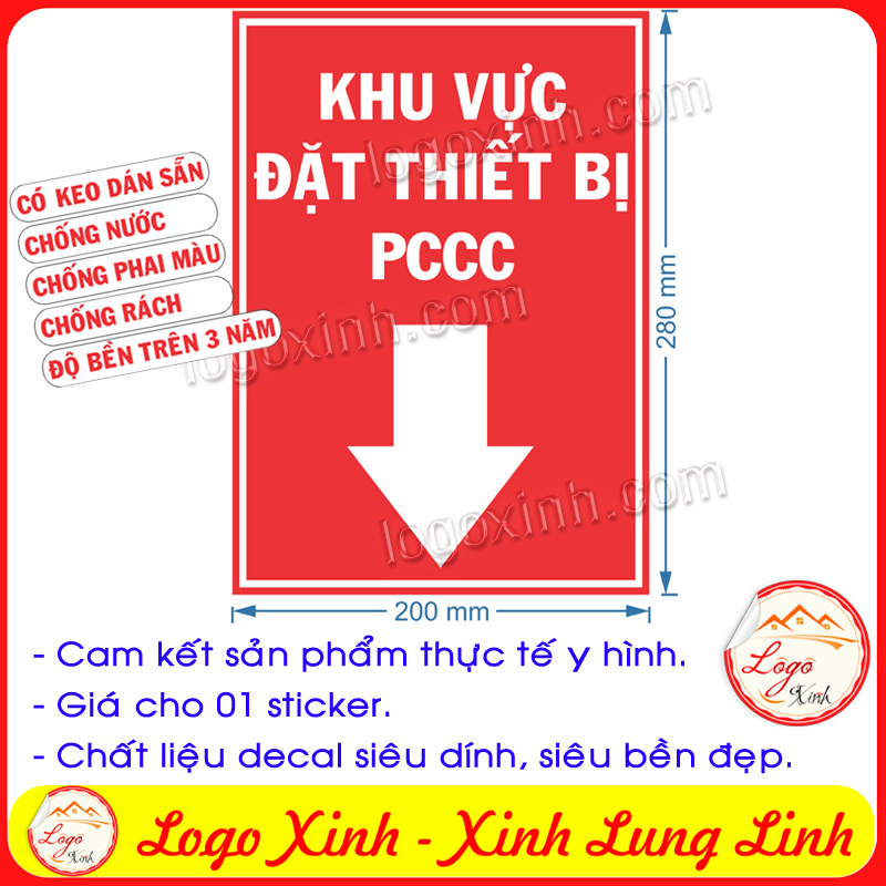 Logo tem sticker dán thông báo biển chỉ dẫn khu vực đặt thiết bị phòng cháy chữa cháy pccc 114