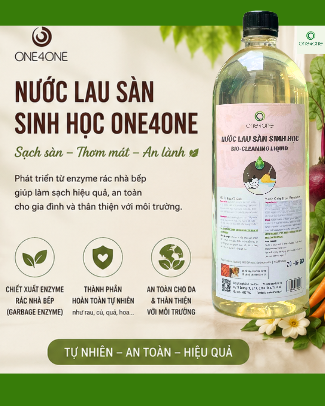 Nước lau sàn sinh học one4one 1l / bio cleaning liquid