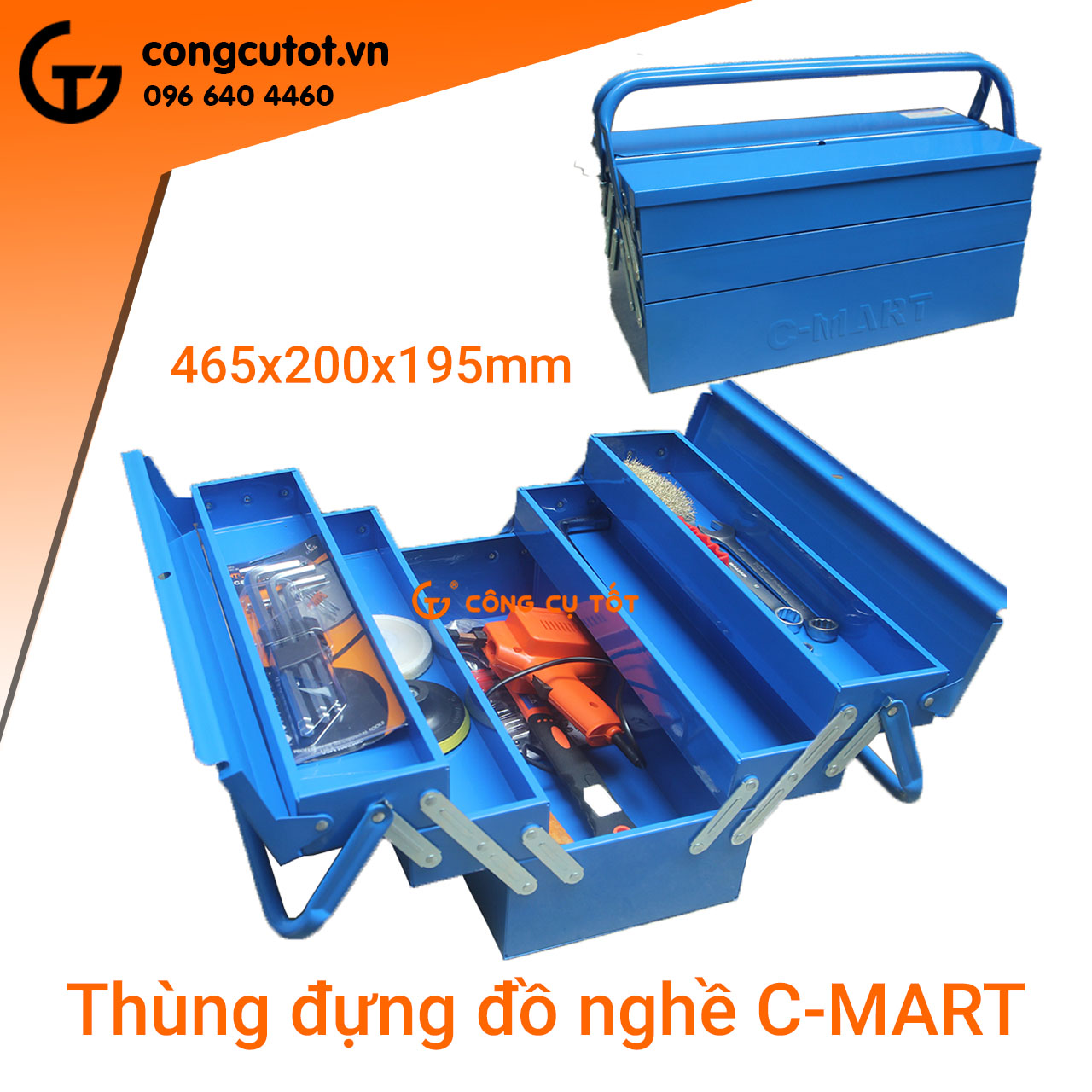 Hộp đồ nghề 3 tầng sắt c-mart l0043-18 465 x 200 x 195mm