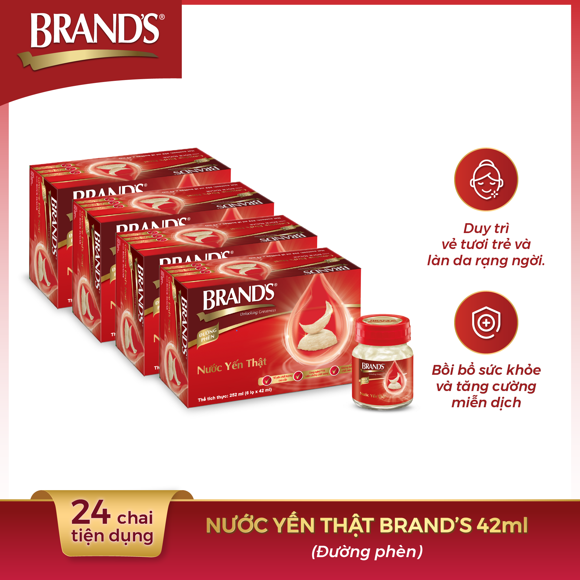 Combo 4 hộp 6 chai nước yến thật brand's đường phèn