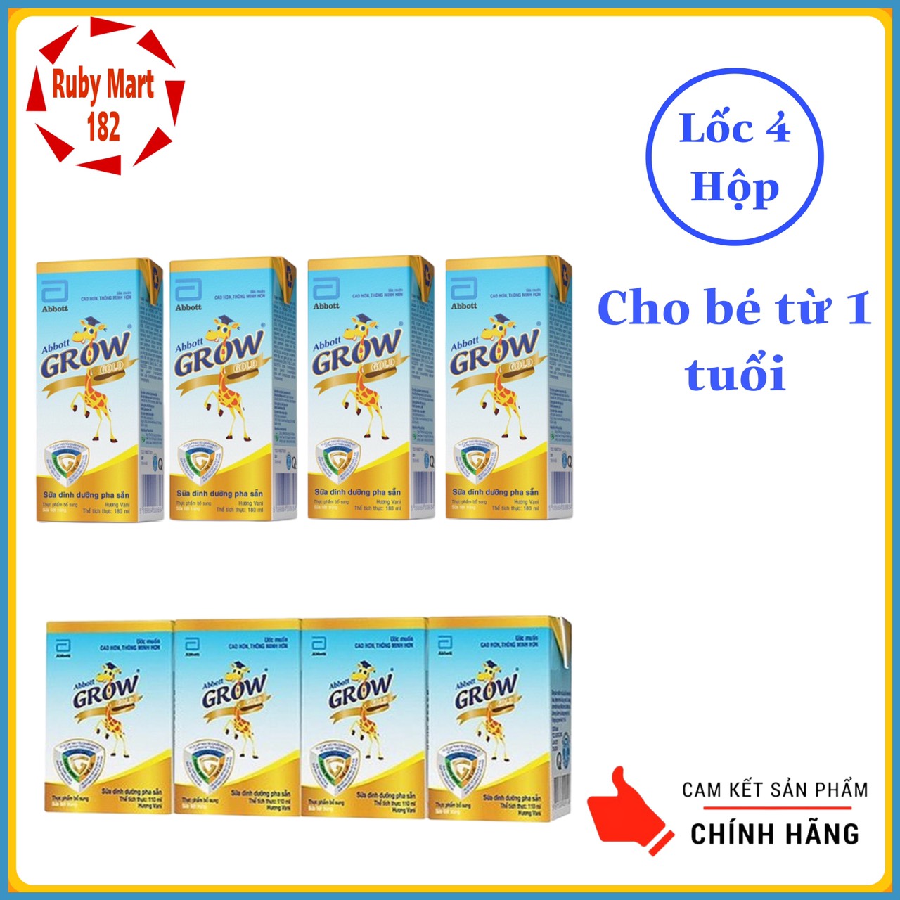 Lốc 4 hộp sữa pha sẵn abbott grow gold vani 110ml /180ml