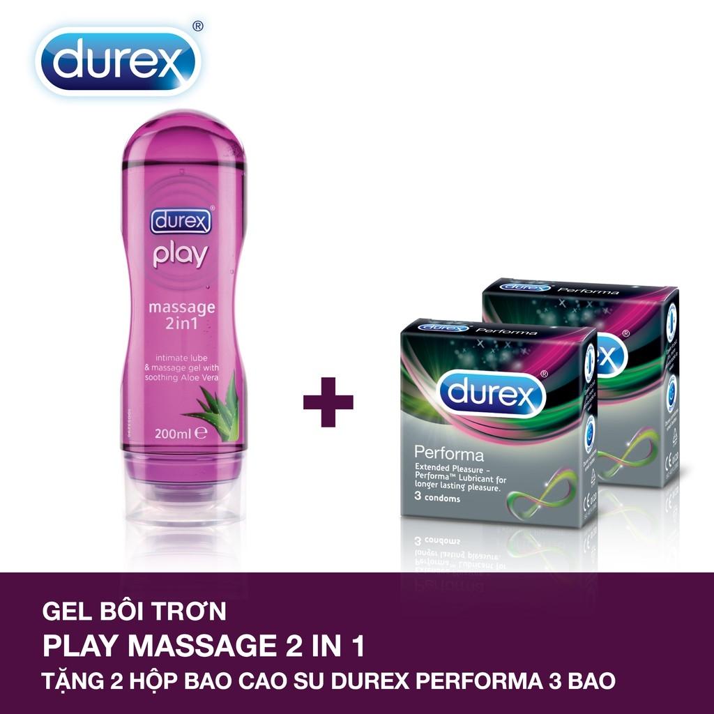 [HCM][ Mua 1 tặng 2 ]Gel bôi trơn Durex Play Massage 2in1 200ml .Tặng 2 Hộp Bao cao su Durex Perform