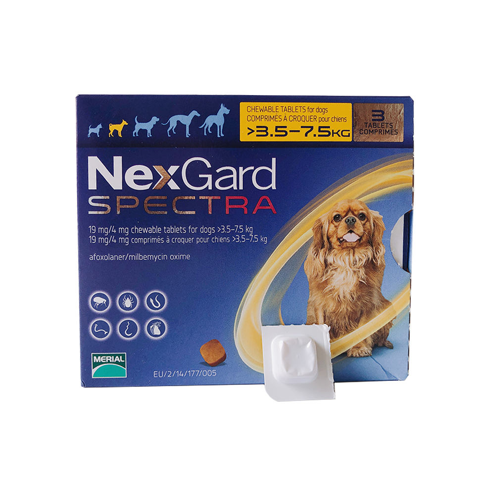 Phòng ve, bọ chét và tất cả các loại giun NEXGARD SPECTRA cho chó 3.5-7.5kg
