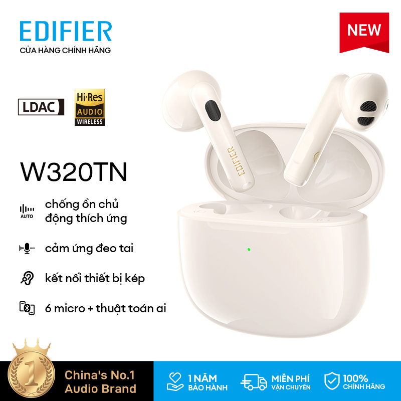 Tai nghe Không dây Bluetooth Edifier W320TN, hỗ trợ Chống ồn chủ động V5.3 , Giảm Tiếng gió và Cảm ứng đeo tai.