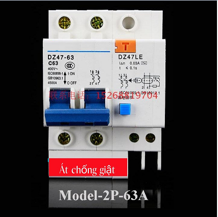 Aptomat chống giật DZ 2P/63A cầu giao chống giật CB chống do điện