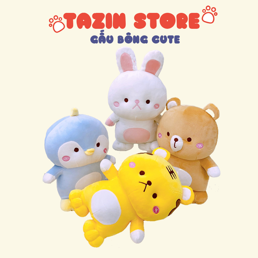 Gấu bông thú 4 mẫu xinh xắn 25cm tazin shop, thú bông mini cute mềm mịn, hổ bông, thỏ bông cho bé