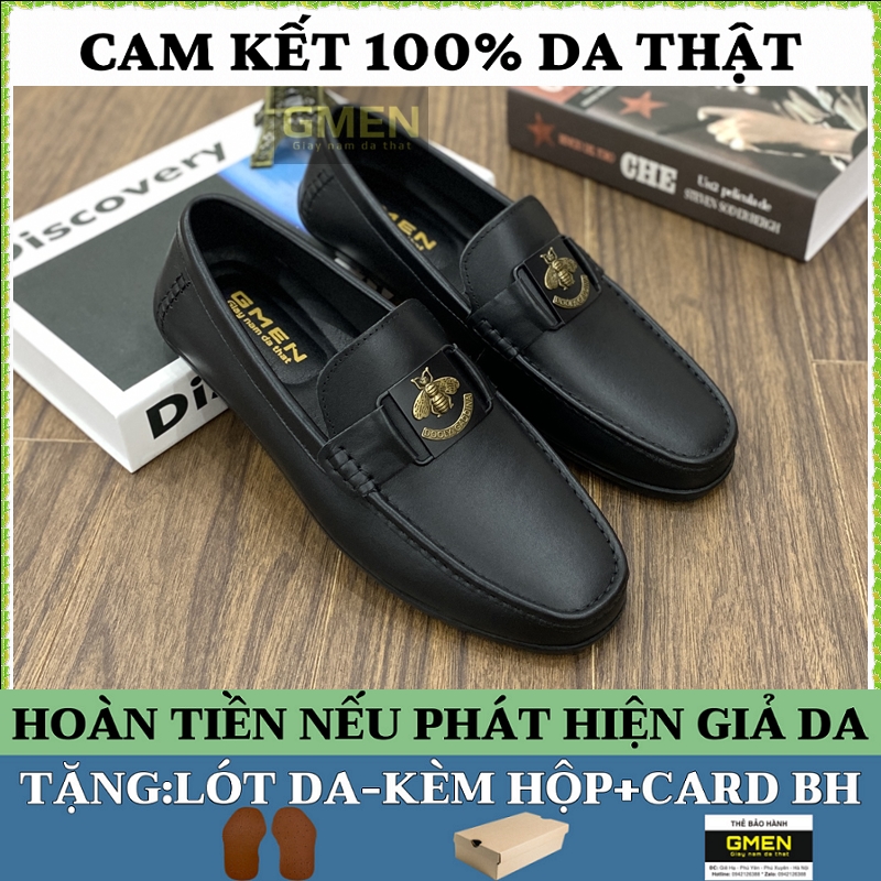 Giày lười nam cao cấp chất liệu da bò nguyên tấm đế cao su bảo hành 1 năm GM0119