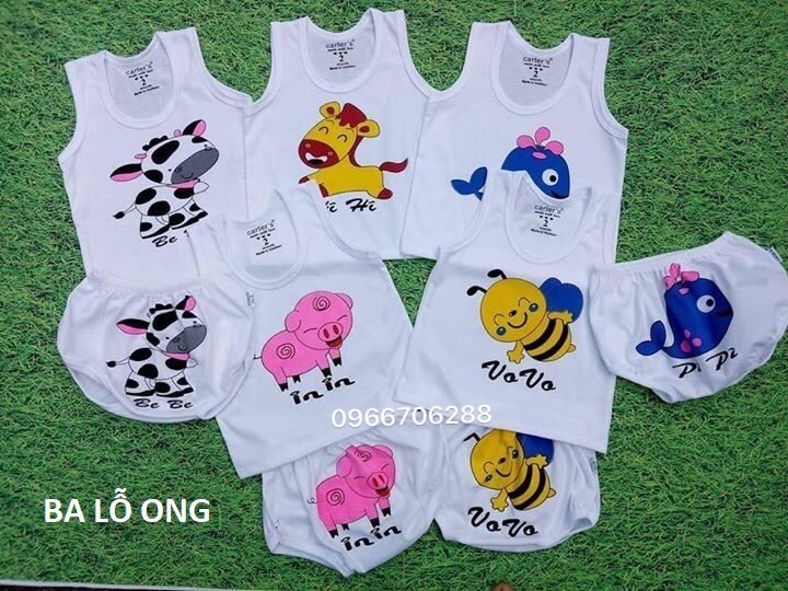 Set 5 bộ quần áo ba lỗ trẻ em cho bé trai và bé gái 3-15kg (chip ong)