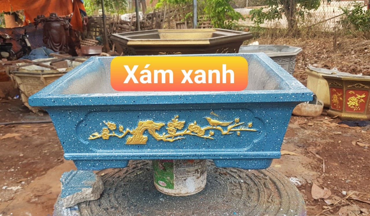 Sơn chậu nước Okay màu xám xanh lon 1kg - Tặng kèm cọ