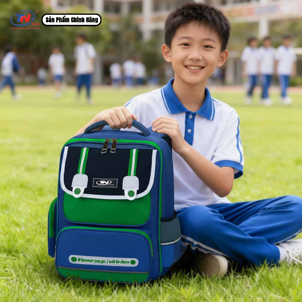 Balo Học Sinh Đẹp Chống Gù TNBags Smart Green TN.B.3111 Cao Cấp Chống Nước, Ngăn Chính Mở Rộng 180 Độ Tiện Dụng, Màu Xanh Lá Năng Động!