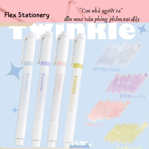 Set bút highlight rosy posy, kim tuyến lấp lánh, dạ quang nhũ, highlight đẹp, màu morandi