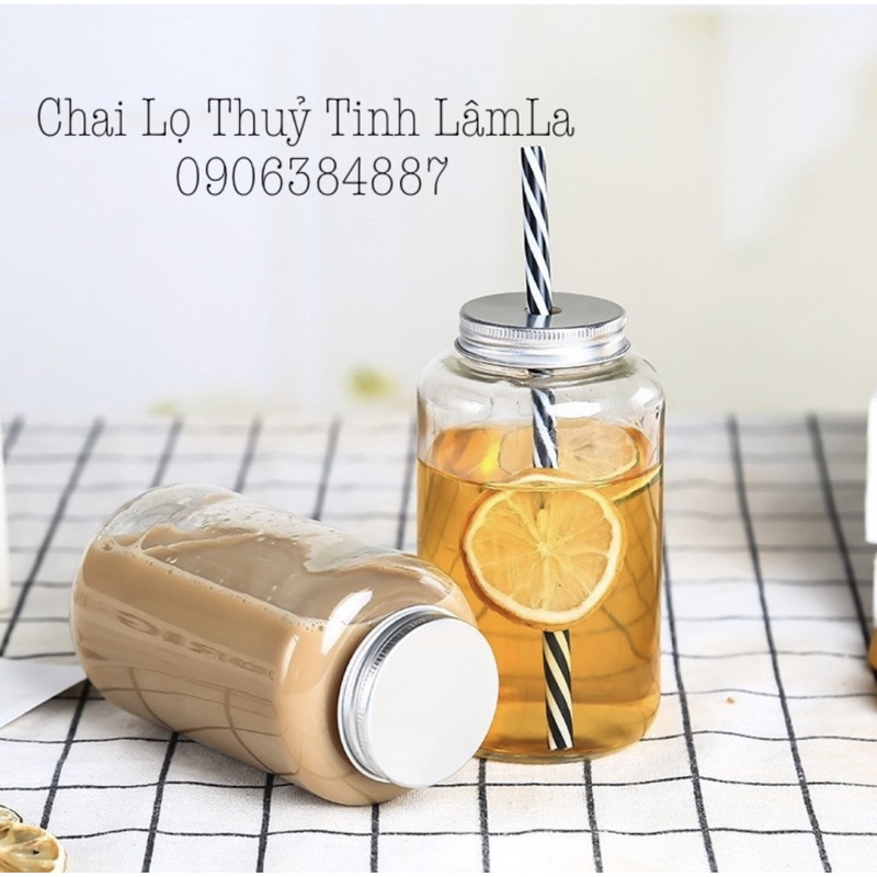 [HCM]Hũ Thuỷ Tinh Tròn Miệng Rộng Nắp Nhôm Bạc 500ml