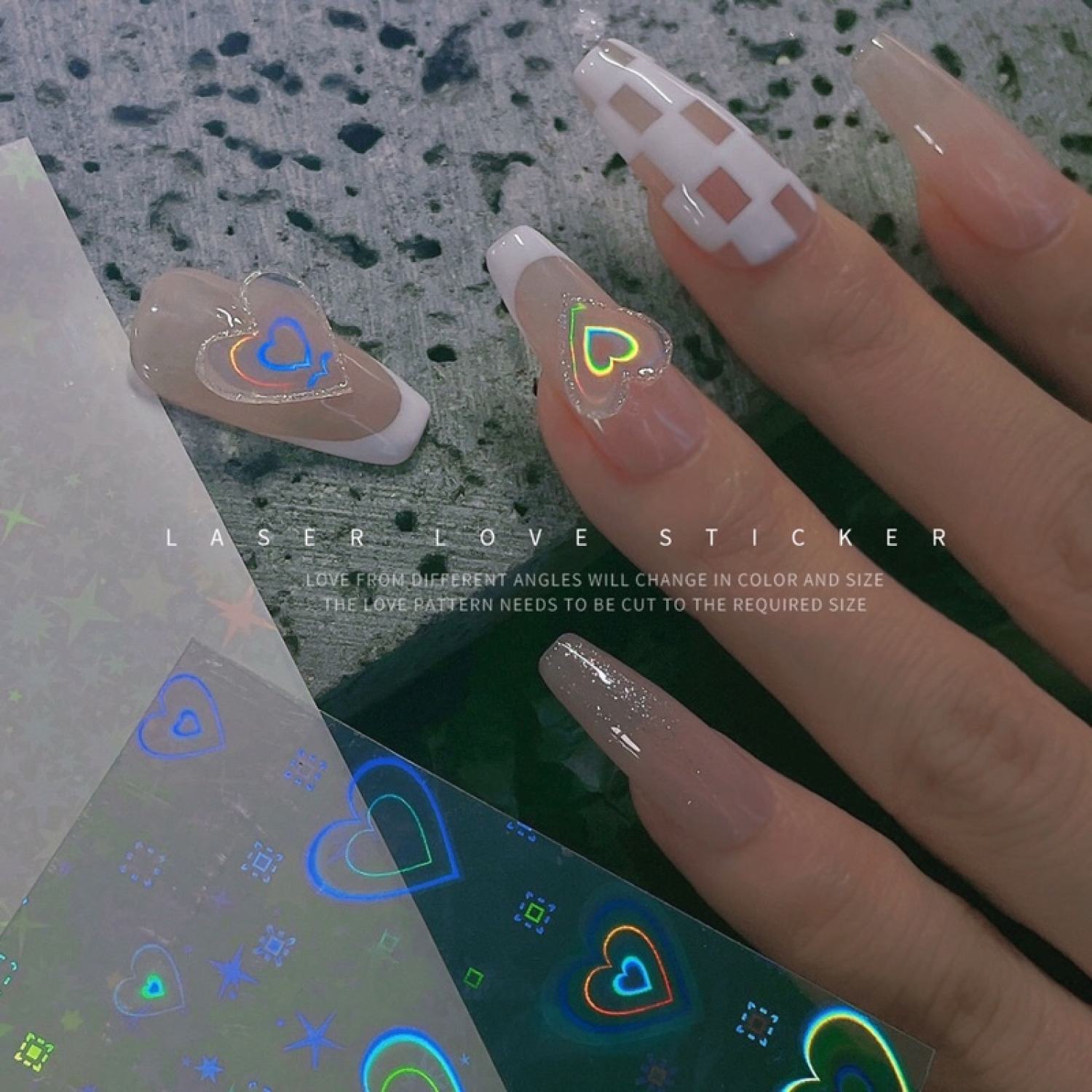 -Sticker dạ quang , lấp lánh Laser hình Trái tim Hottrend 2022