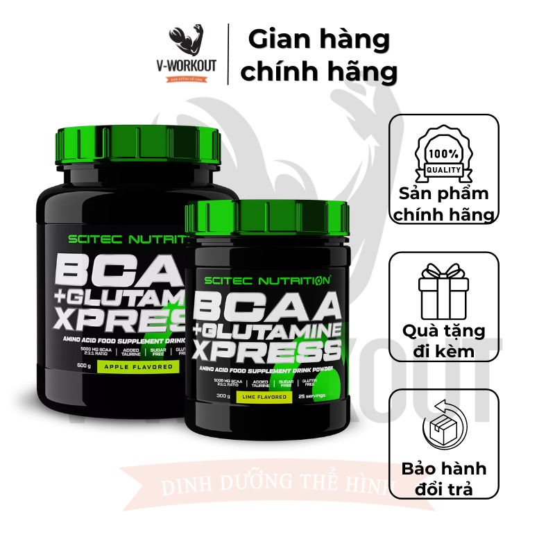 Bcaa + glutamine xpress 600g lime flavour phục hồi, chống dị hóa, phát triển cơ bắp scitec nutrition