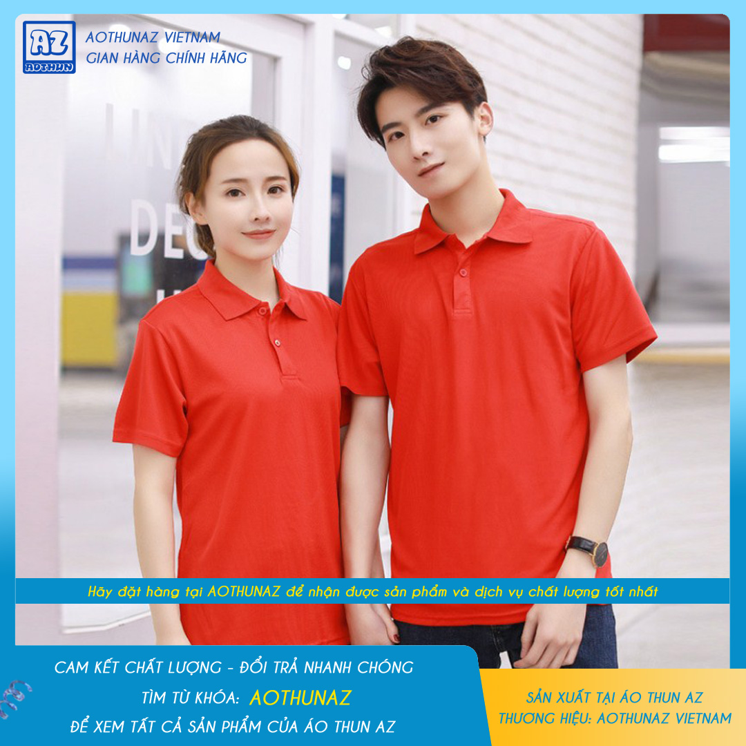 AOTHUNAZ - Áo thun nam nữ màu đỏ tươi cổ trụ polo thời trang trẻ trung - Vải cá sấu cao cấp VNXK
