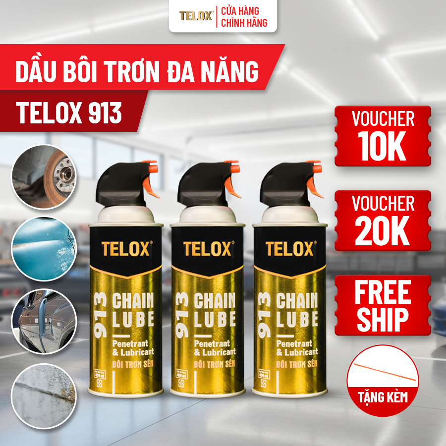 COMBO 3 Dầu Bôi Trơn Đa Năng Telox 913 - Bôi Trơn Sên, Động Cơ, Vệ Sinh Sên - Cho Xe, Quạt Điện, Thiết Bị
