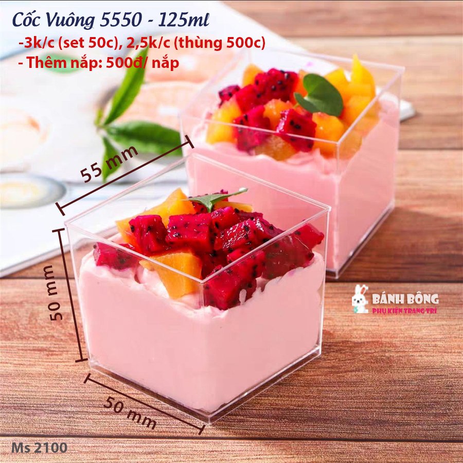 [SET 10-50] CỐC MOUSSE Hộp Nhựa VUÔNG 5550 Đựng Bánh Mousse Tiramisu Pudding BLTM chất liệu Nhựa Cứng trong suốt dùng Mix các loại Bánh cho Tiệc Trà Tea Break, Sinh Nhật, Phụ Kiện trang trí Bánh [PhuKienBanhBong]