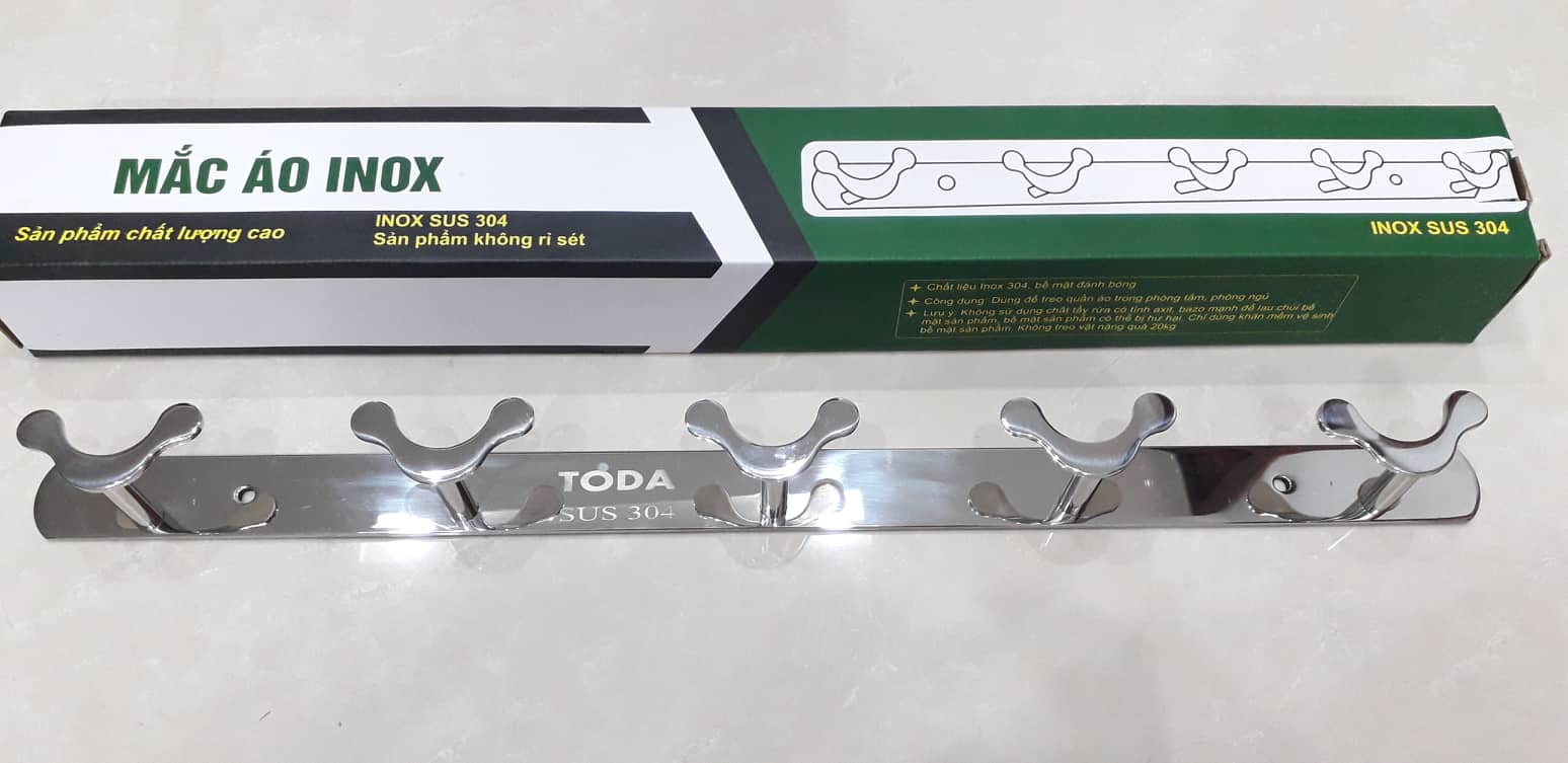 Móc treo quần áo găn tường thương hiệu TODA, mắc áo đơn 6 móc chất liệu inox 304 bóng
