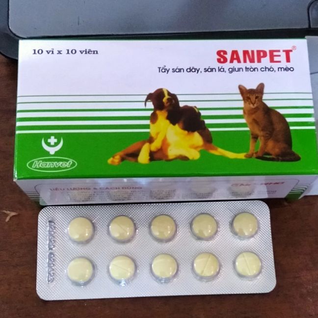 sanpet tẩy giun sán lãi chó mèo,gia cầm vỹ 10viên