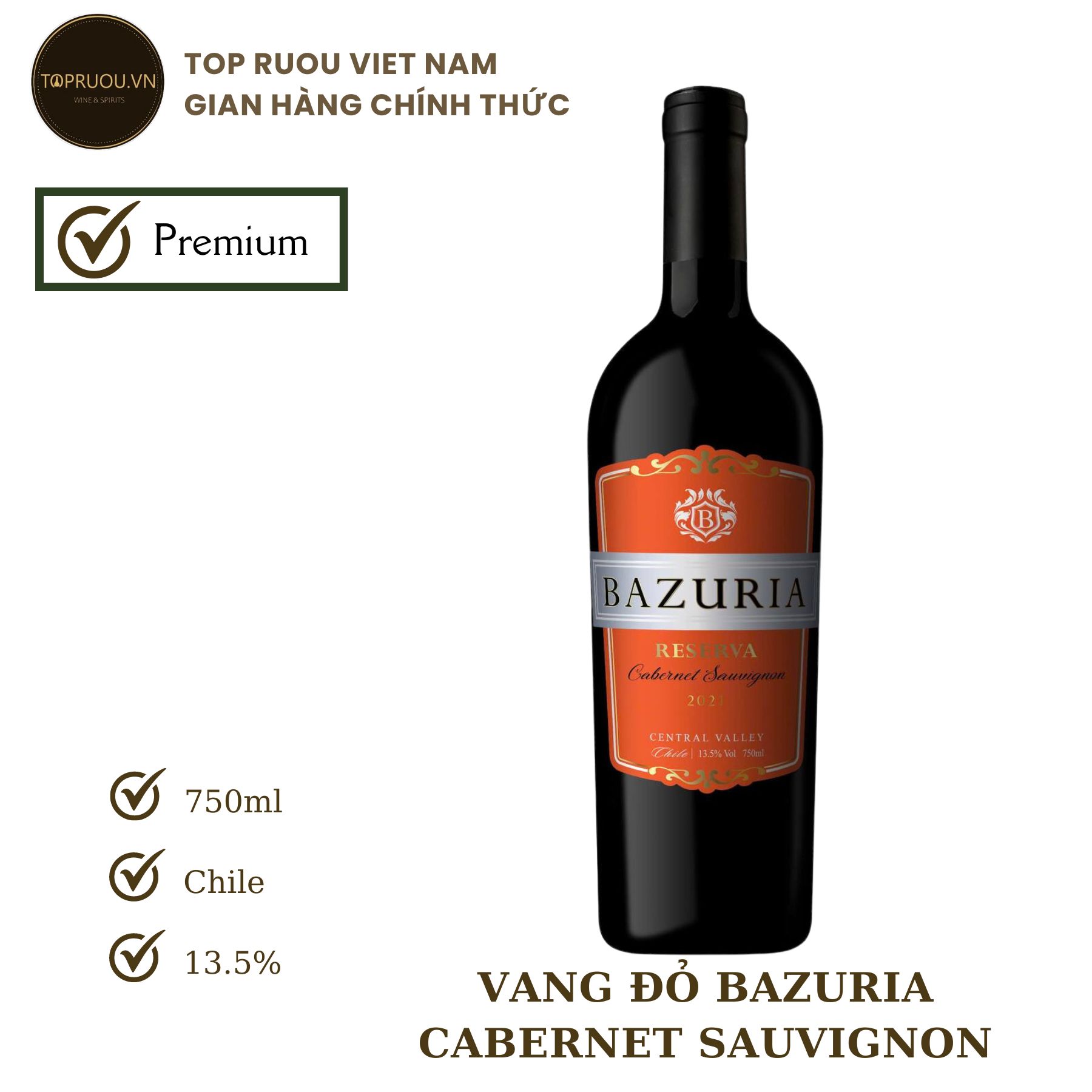 [Top Rượu VN] Rượu Vang Đỏ Bazuria Cabernet Sauvignon 750ml [Chính Hãng]