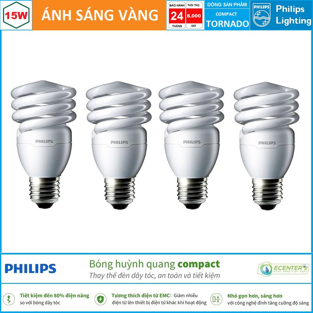 ( bộ 4 ) Đèn Compact Philips Tornado 15W CDL E27 ( Ánh sáng Trắng + Vàng )