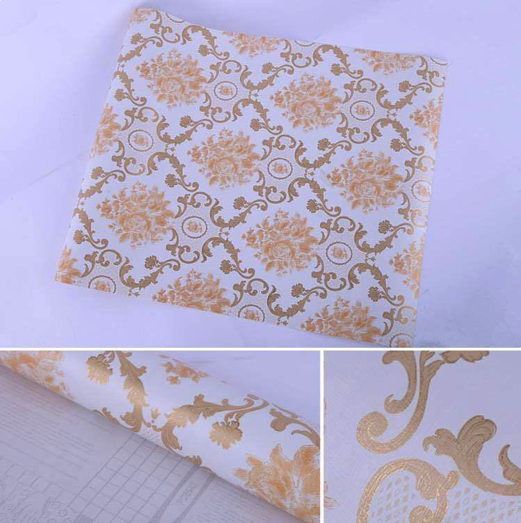 Combo 10m giấy dán tường HOA VĂN VÀNG 001 có keo sẵn - Khổ 45cm