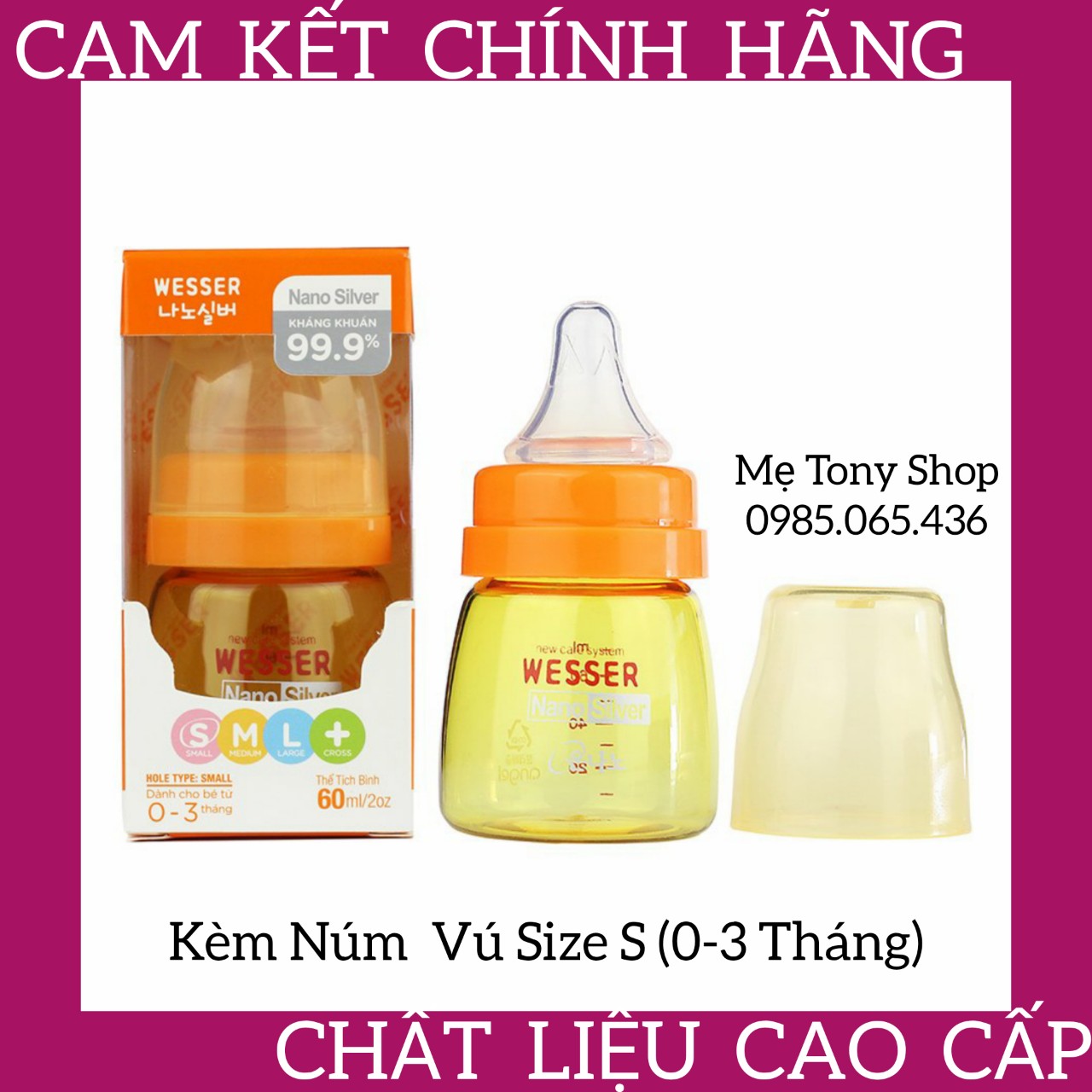 [An Toàn Cho Bé] Bình Sữa Cho Bé Sơ Sinh Cổ Nhỏ Wesser 60ml (0-3 tháng)