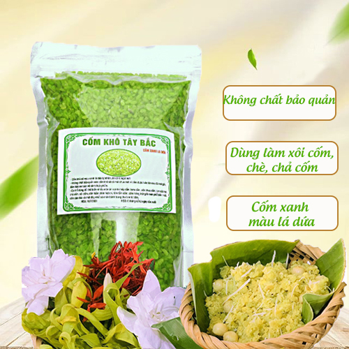 Cốm khô tây bắc, cốm xanh lá dứa không chất bảo quản dùng làm xôi cốm, chả cốm và kem cốm cực ngon - 1kg
