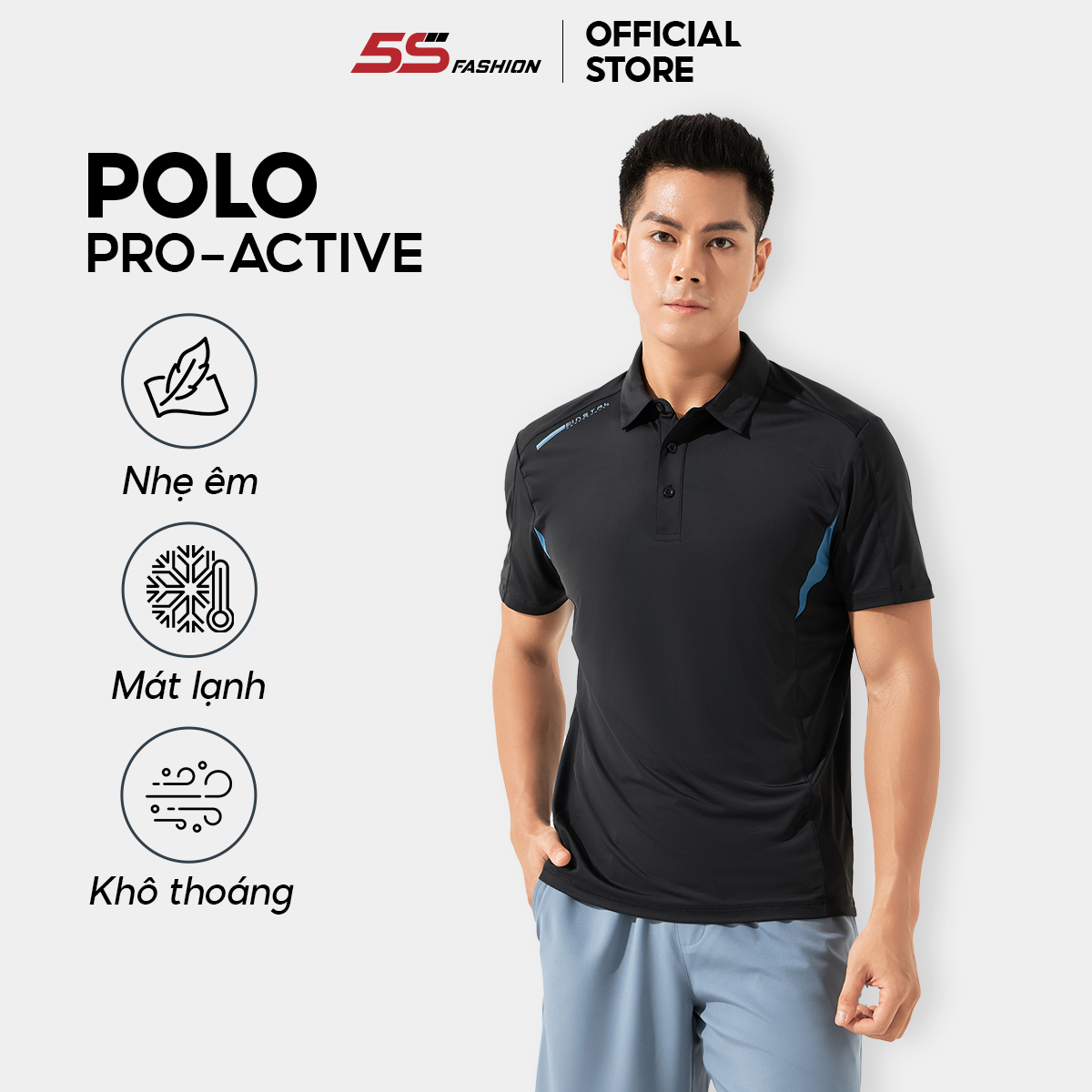 Áo Polo Thể Thao Nam 5S FASHION PRO ACTIVE Thoáng Khí Nhanh Khô, Co Giãn Thoải Mái (APC25035)