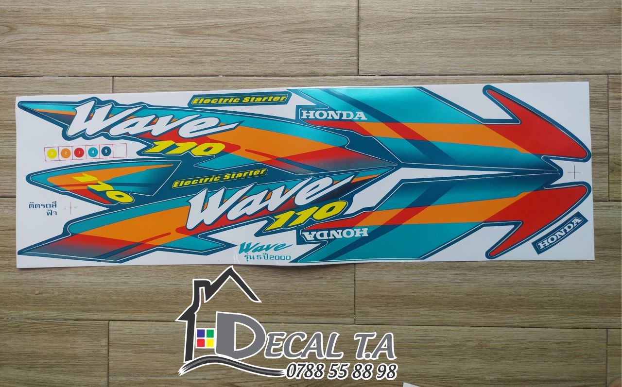 ) Tem Wave 110 thái đời 2000 màu xanh ngọc chất lượng cao, không bay màu