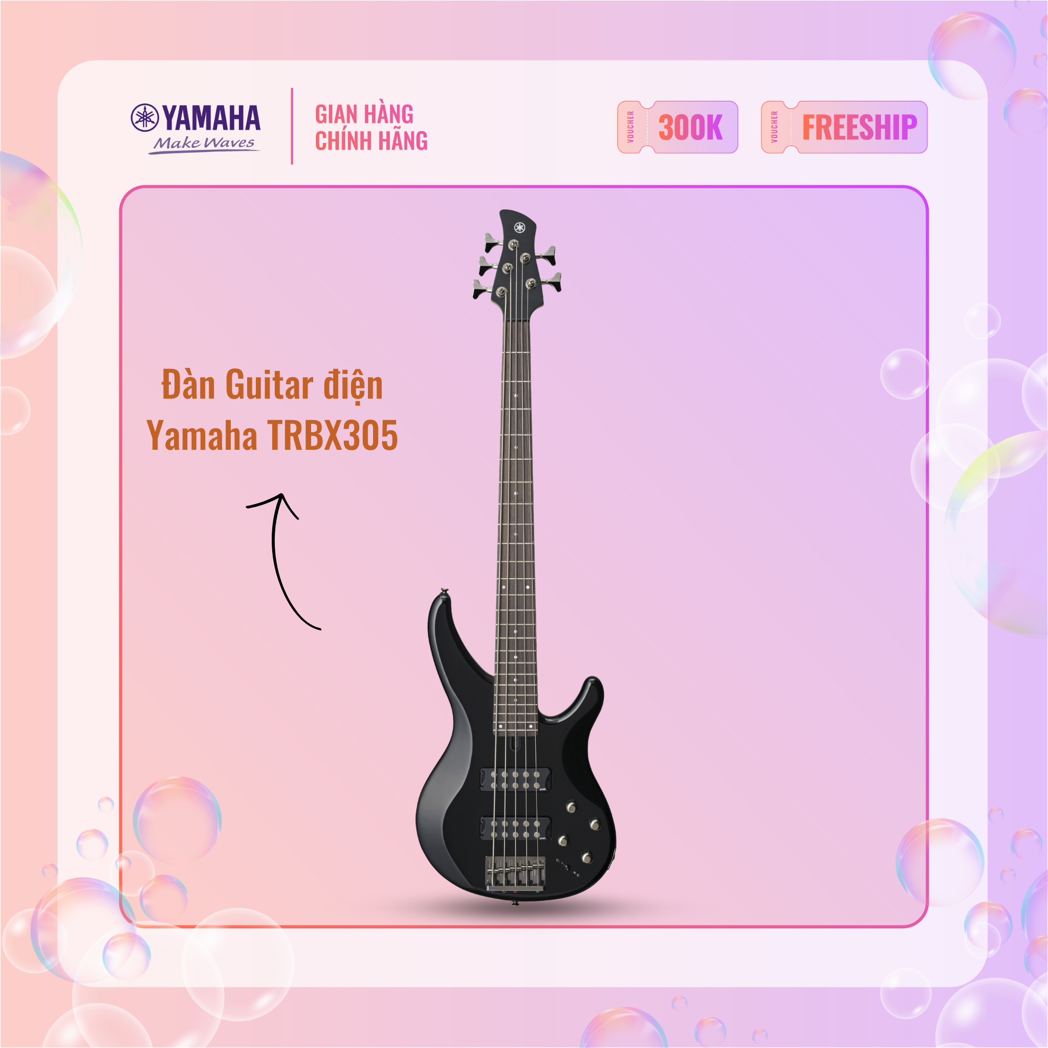 [Trả góp 0%] Đàn Guitar điện YAMAHA TRBX305 - Cấu trúc gỗ Mahogany nguyên khối, bảo hành chính hãng 12 tháng