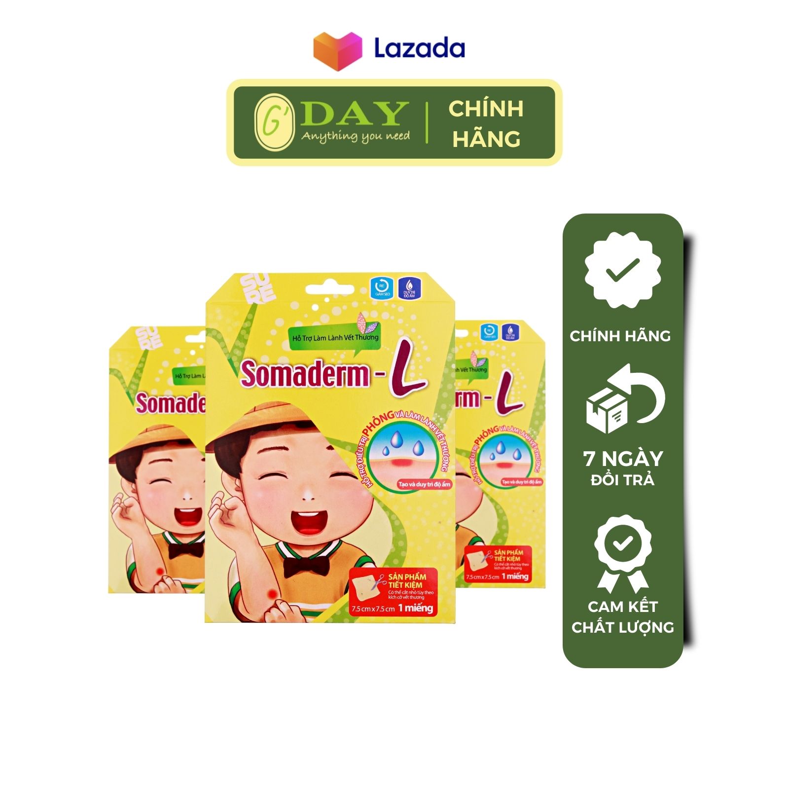 YOUNG CHEMICAL Combo 3 miếng Dán Mụn - Vết Thương Somaderm-L (7.5cm x 7.5cm)