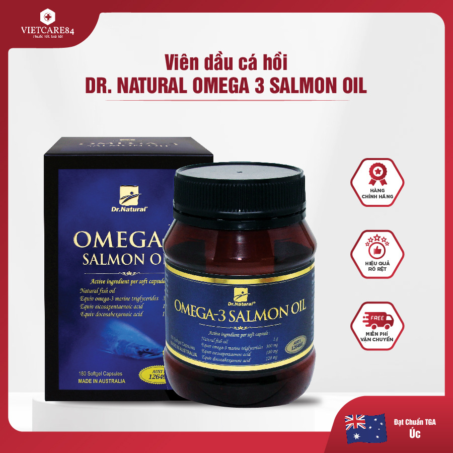 Viên uống Omega 3 dầu cá Hồi Úc OMEGA 3 SALMON OIL (180 viên) | Hỗ trợ giảm mỡ máu, giảm nguy cơ xơ vữa động mạch, tốt cho mắt, não, tim