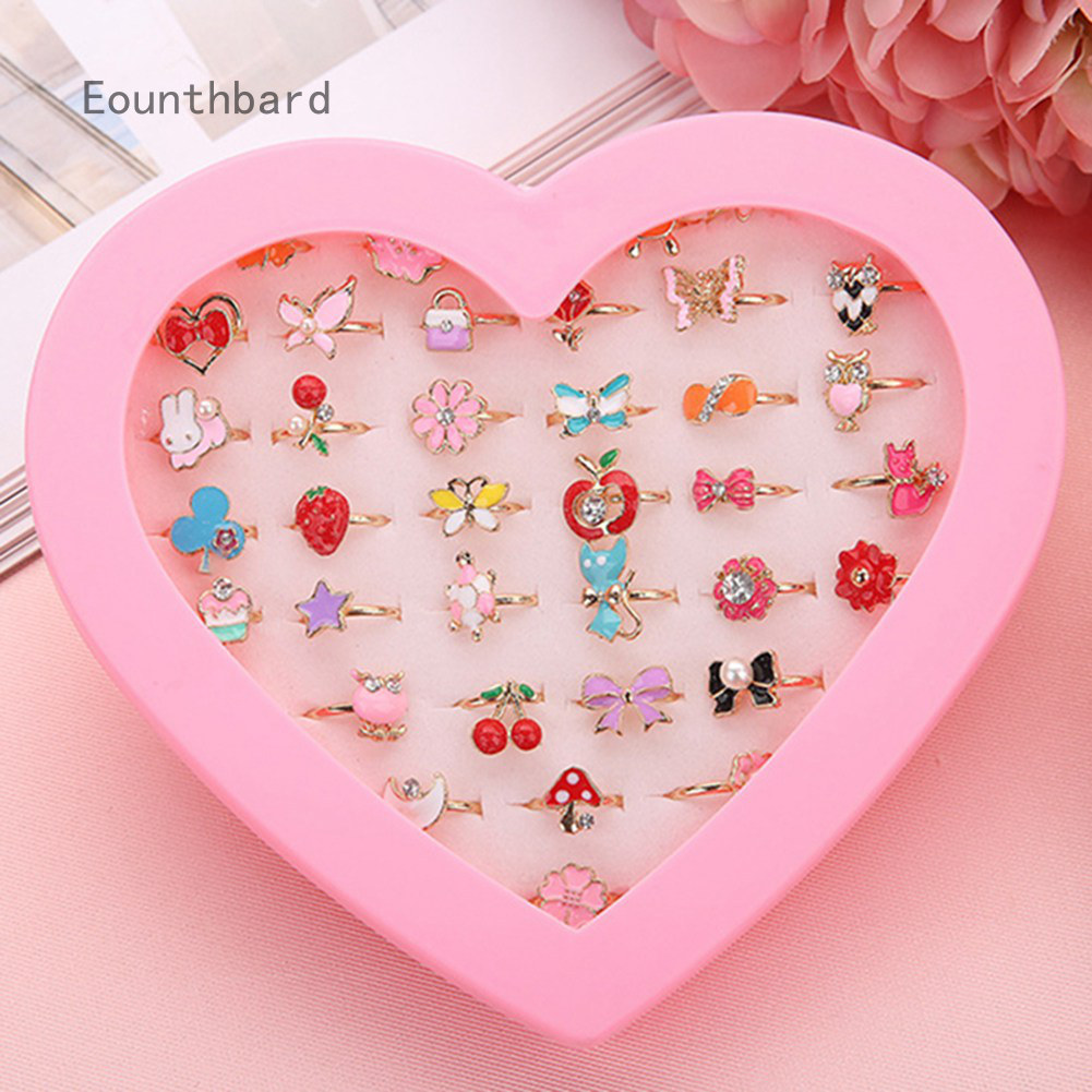 Eounthbard 10 Dễ Thương Hàn Quốc Mới Phim Hoạt Hình Bộ Trang Sức Kim Cương Hợp Kim Món Quà Tình Yêu Hộp Trẻ Em Nhẫn