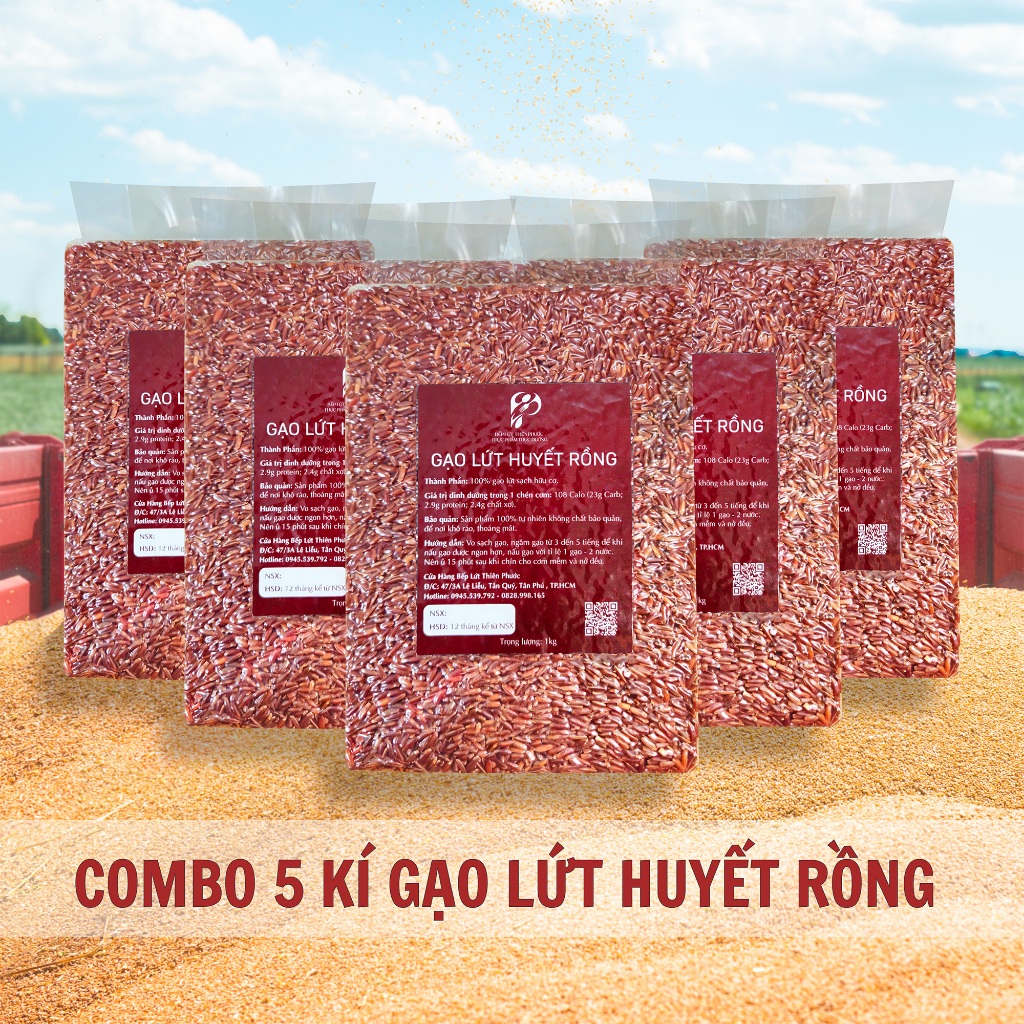 Combo of 5 Kilograms of Organic Blood Dragon Brown Rice - Vacuum-Sealed Blood Dragon Red Brown Rice for Dieting and Weight Loss