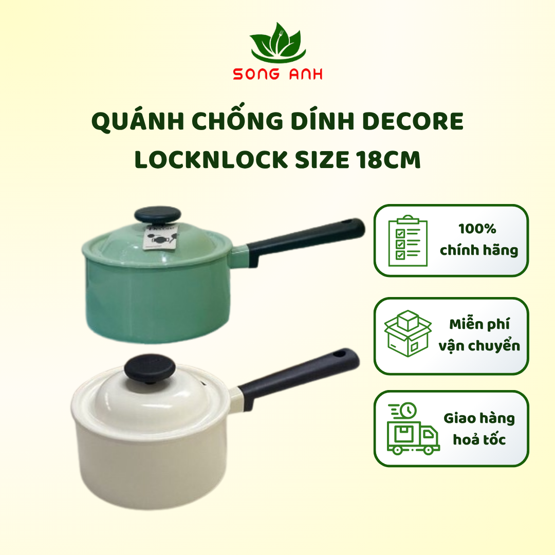Lock&lock nồi decore lde1181ih size 18cm màu trắng kem/ mint- pfoa/pfos free, sản xuất tại việt nam