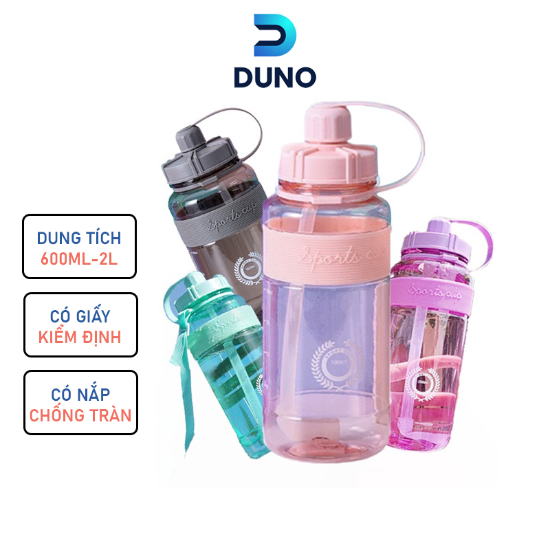 Bình Đựng Nước Sports Cup Phong Cách Thể Thao Có Ống Hút Và Dây Đeo Tiện Lợi Dễ Thương Nhiều Màu Sắc Dung Tích 600ml 1000ml 1500ml 2000ml