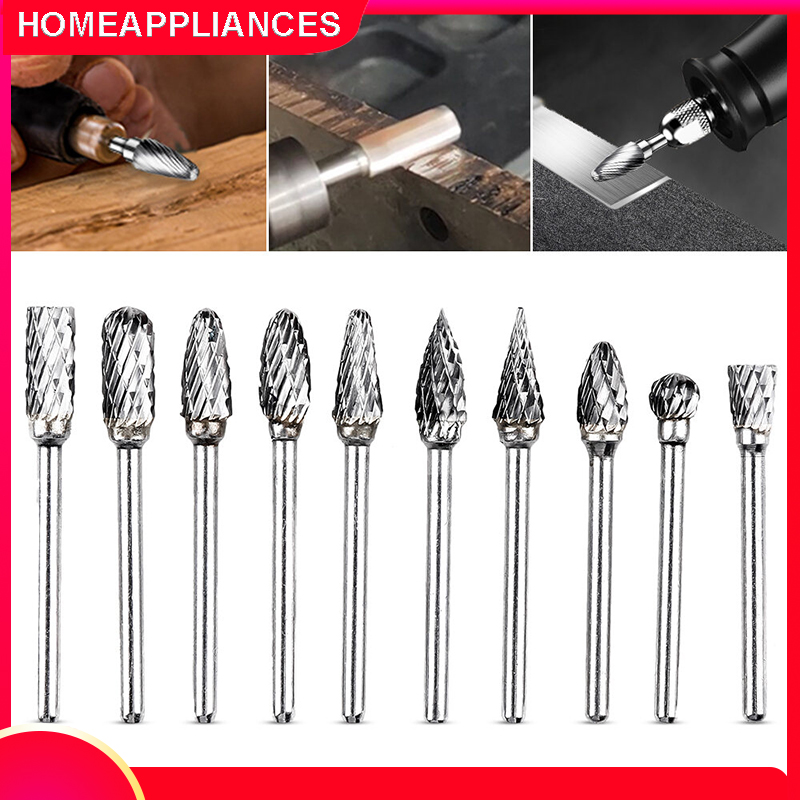 🔥freeship🔥 bộ 10 mũi mài, khắc hợp kim, gỗ lũa cao cấp cán 3mm