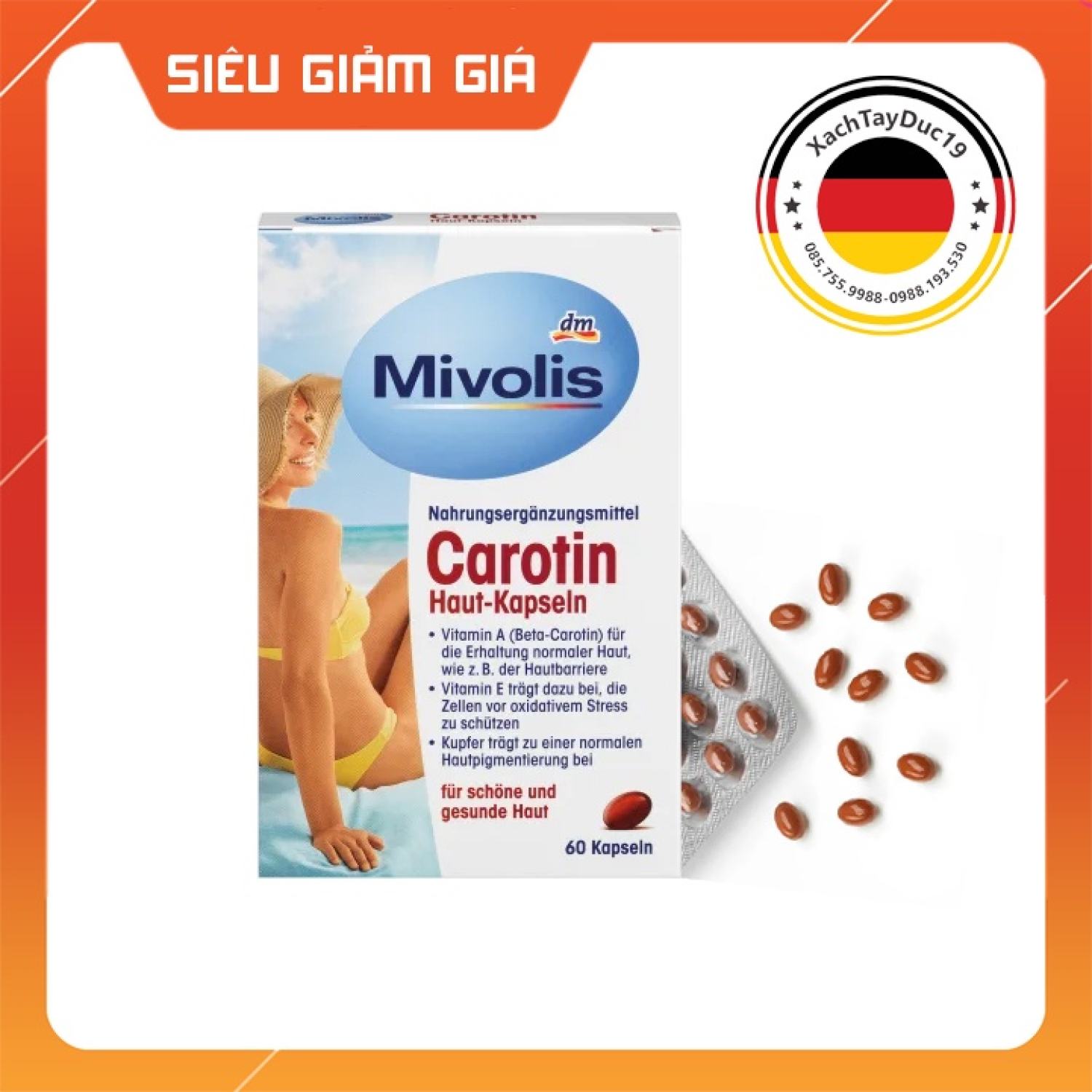 Viên Uống Chống Nắng Mivolis Carotin, hộp 60 viên của Đức