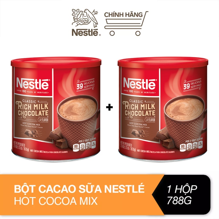 Combo 2 lon bột cacao Nestle Hot Choco Mix 787.8g
