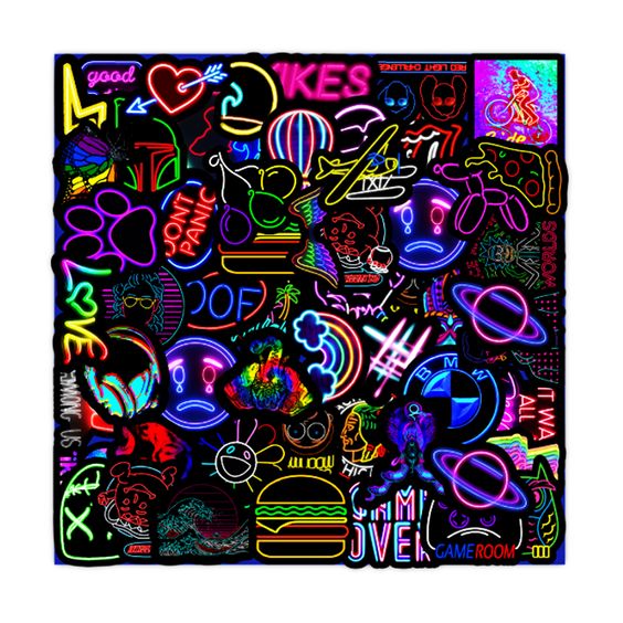 Bộ 50 decan sticker cao cấp - graffiti neon - chất liệu pvc chống thấm - dán bề mặt các loại - Bốn mùa shop now