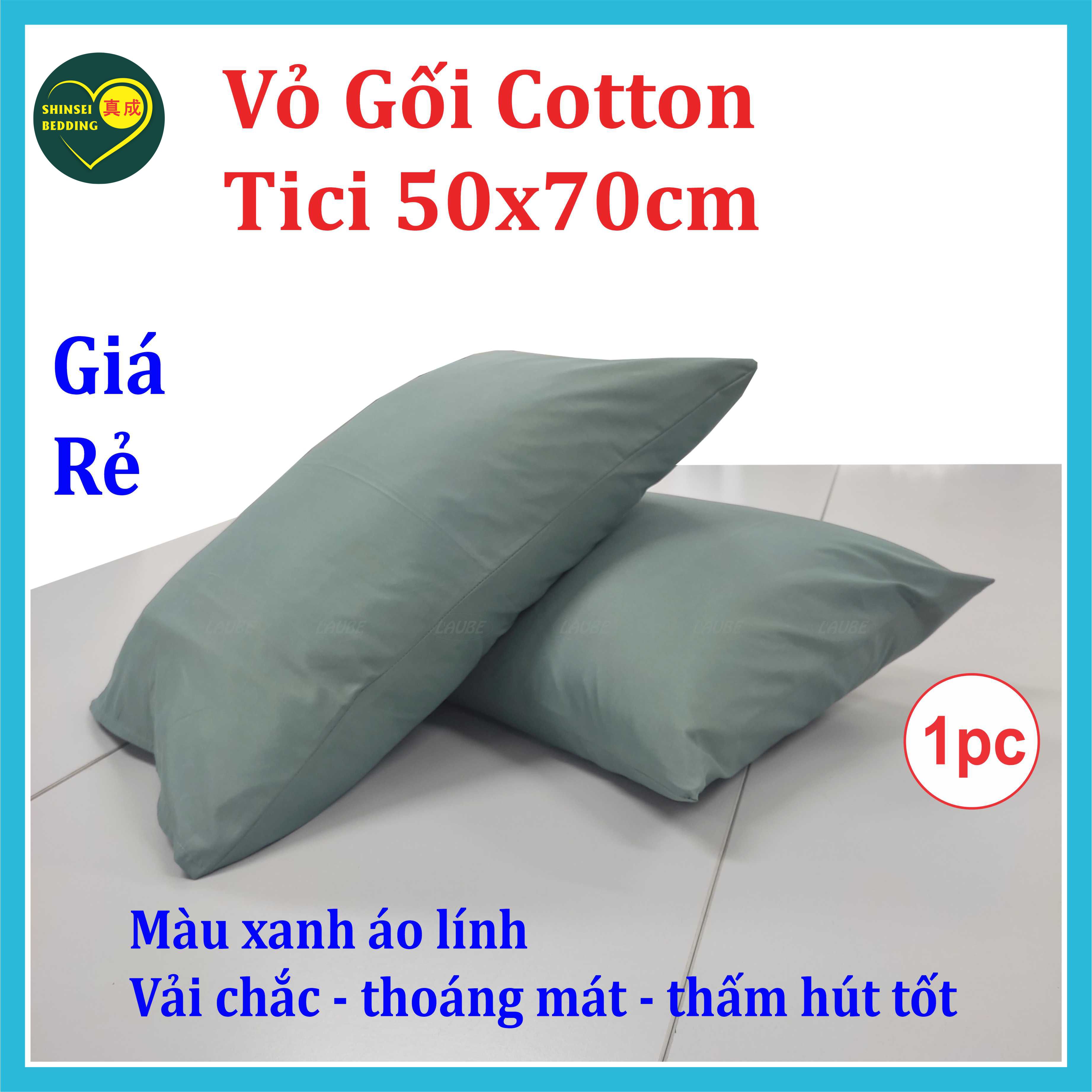 Vỏ gối 50x70cm cotton tici hàng đẹp màu xanh áo lính