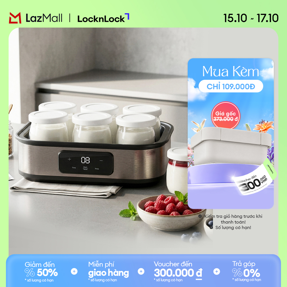 Máy làm sữa chua LocknLock Digital yogurt maker EJY213GRY 1.08L kèm 6 hũ thủy tinh - Màu xám