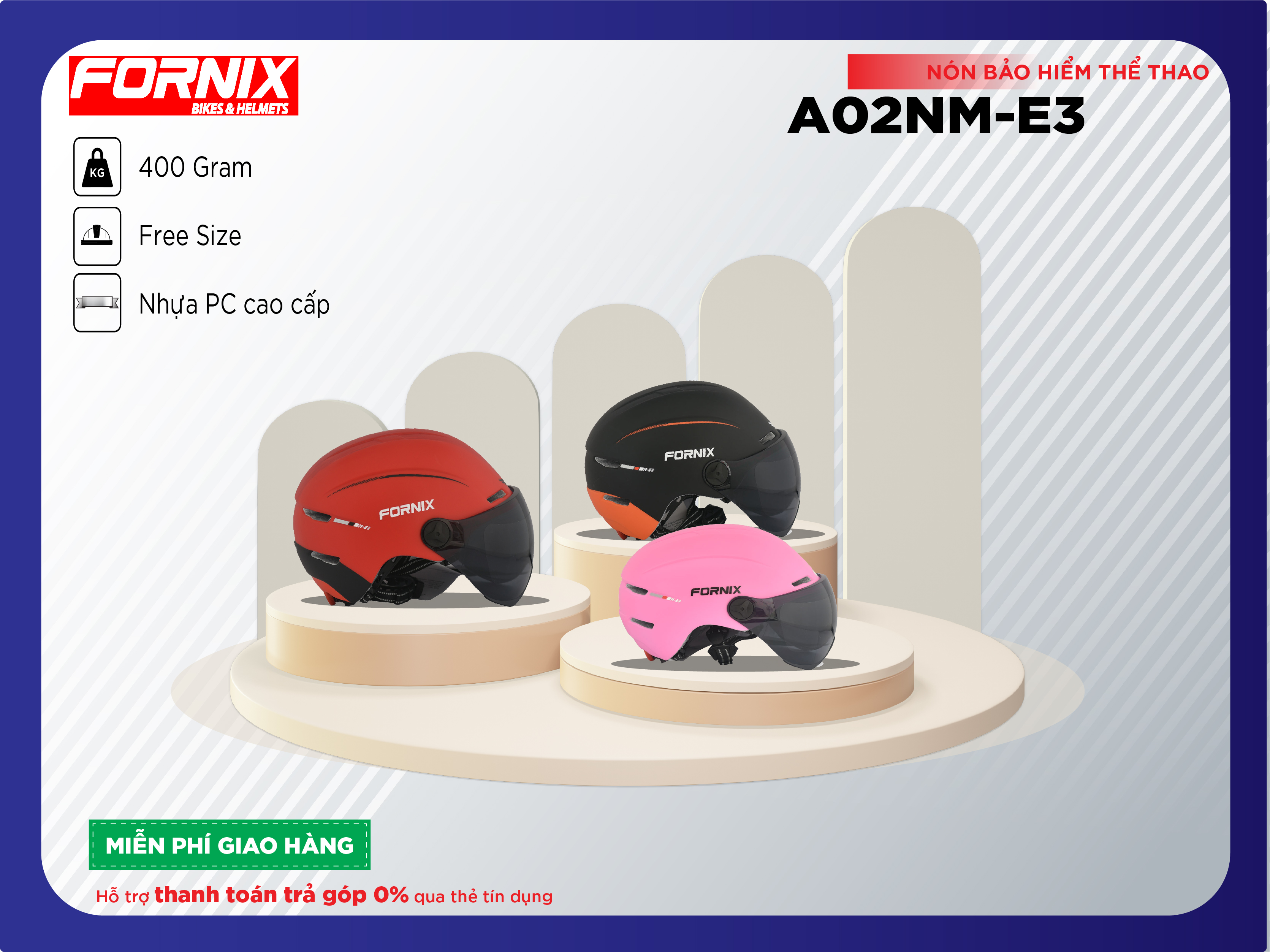 Nón bảo hiểm nam nón bảo hiểm nữ Fornix A02NM-E3 sang trọng chắc chắn