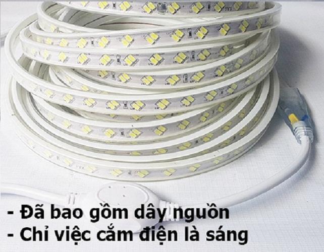 10m dây led 2 hàng bóng led 5730 siêu sáng ánh sáng trắng và 1 dây nguồn 220v