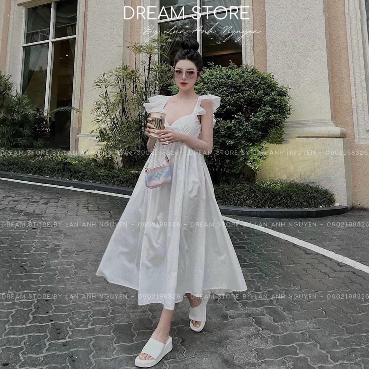 Đầm lụa maxi xòe bồng mặc đi biển - váy hai dây cánh tiên- đầm babydoll maxi hàn quốc