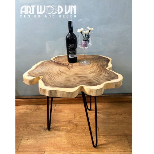 BÀN TRÀ, BÀN CÀ PHÊ GỖ TRÀM TỰ NHIÊN NGUYÊN TẤM PHONG CÁCH ĐỘC ĐÁO, CHÂN SẮT HAIRPIN CAO 40CM