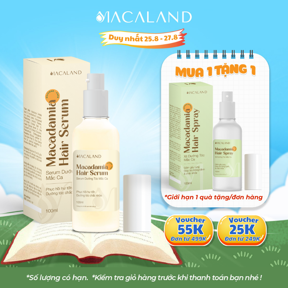 Serum dưỡng tóc hạt Mắc Ca Macadamia Hair Serum 100ml MACALAND phục hồi hư tổn, giảm chẻ ngọn, dưỡng tóc bóng mượt