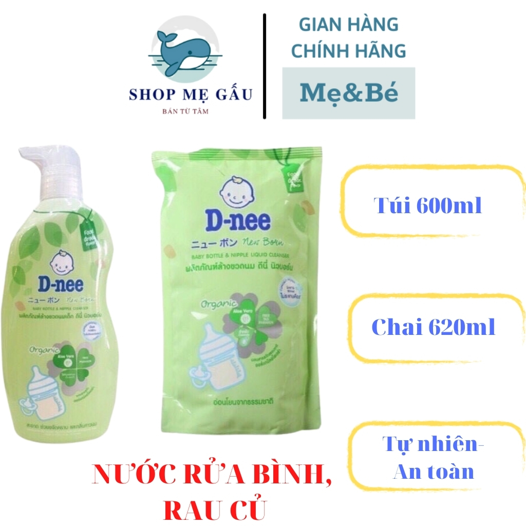 Nước rửa bình, rửa rau củ DNEE ORGANIC an toàn cho bé dạng túi 600ml và dạng chai 620ml