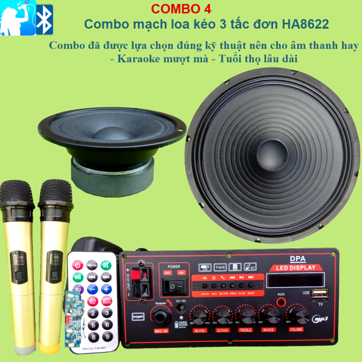 Combo mạch loa kéo 3 tấc đơn ha8622 - combo 4 micro đôi vhf